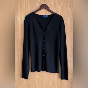 Ralph Lauren | Women’s Large | VTG Black Button Sweater Cardigan | Silk Cashmere
